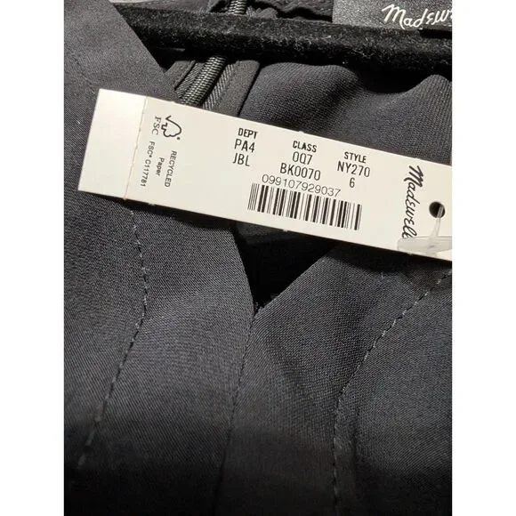 Madewell Jasmine Midi Dress Black Ruched Waist Crepe V Neck Slit Size 6 NWT - Picture 14 of 15